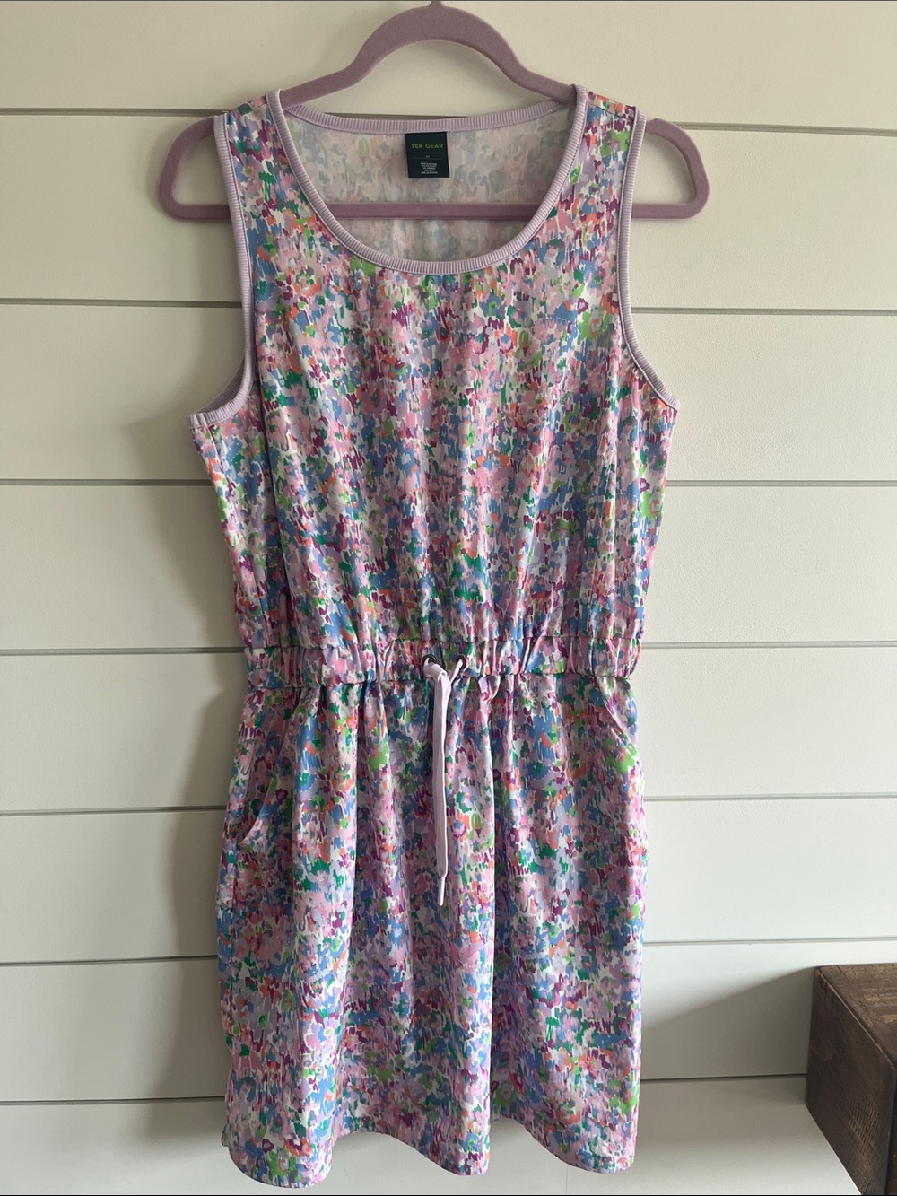 Tek Gear Floral Drawstring Tank Dress with Multicolor Print Size Medium